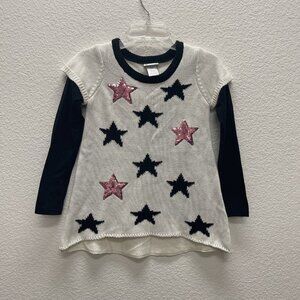 Girls Emily West Sweater Size 7 Tunic Top Stars Sequins Mixed Media Cream